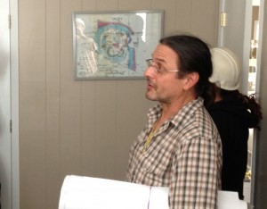 John C. Weber, field trip leader makes introductory remarks. In background is original RC Gutschick quarry map.